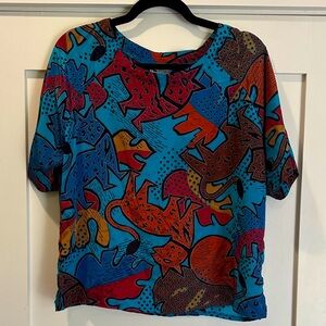 Vintage Campus Casuals of California All Over Print Blouse Tee